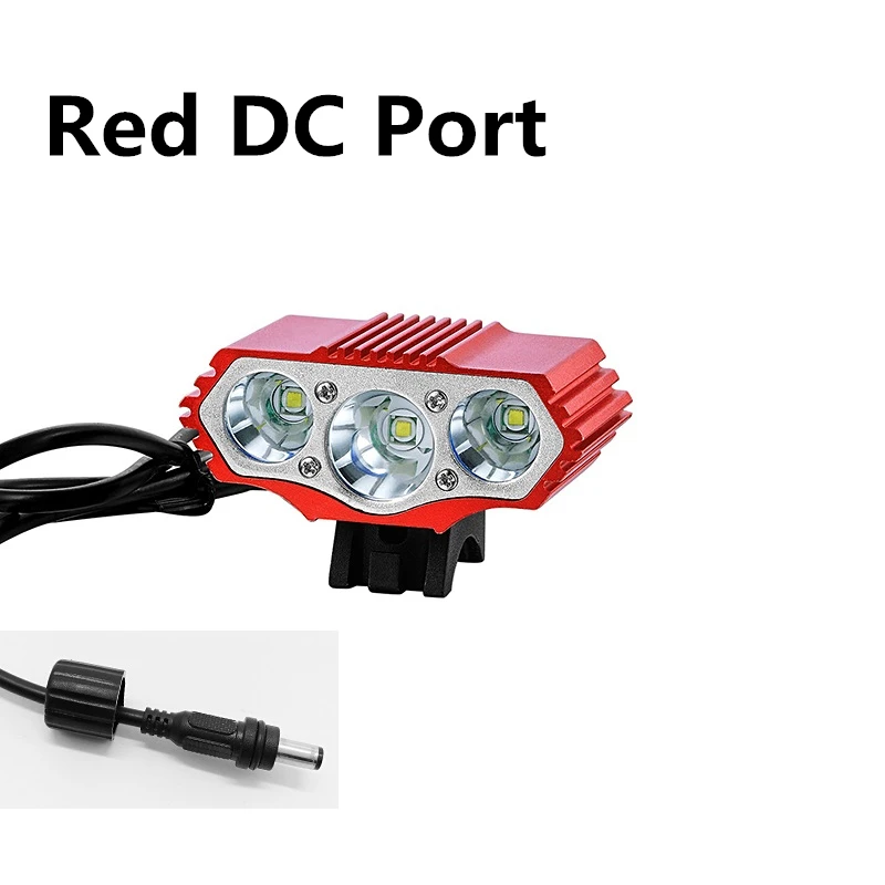 8,4 в DC USB порт передние велосипедные фары 3xXML-T6 светодиодный горный свет 4 режимы для велосипеда 3 цвета - Цвет: DC Port Red Color