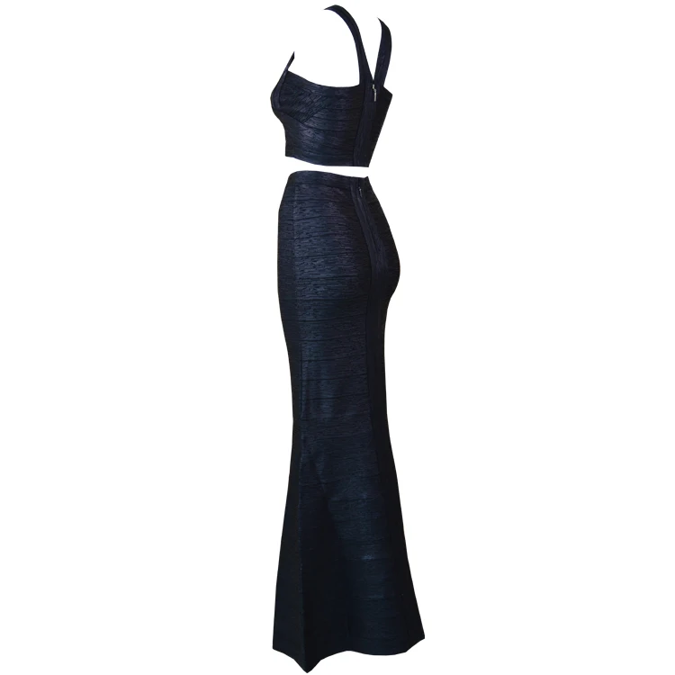 Высокое качество женские роскошные сексуальные 2 шт Макси-цепь длинное облегающее платье трикотажные эластичные вечерние платья