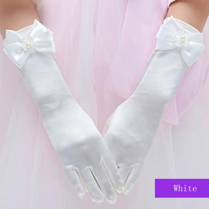 Эластичные Формальные перчатки для девочек атласные Цветочные с бантом и