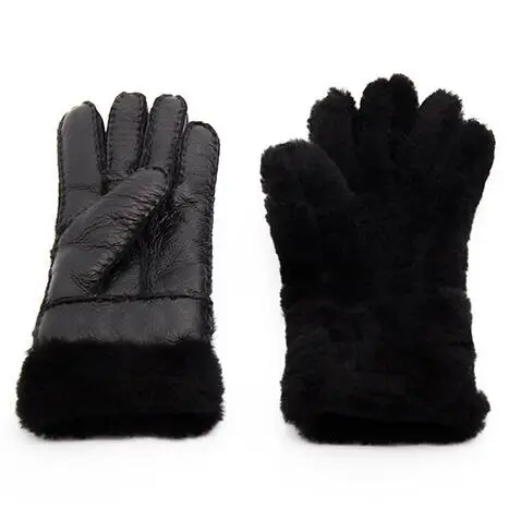2019 Winter Women Warm Leather Gloves Real Sheep Fur Gloves Ladies Cashmere Gloves Riding Manual Guantes Snow Ski Mittens Red 
