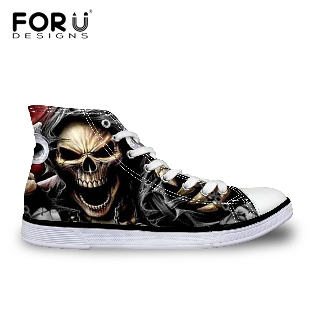 

FORUDESIGNS Men's Vulcanize Shoes Cool Skull Printed High-top Canvas Shoes Teenager Boys Lace-up Fashion Flat Shoes Men Male New