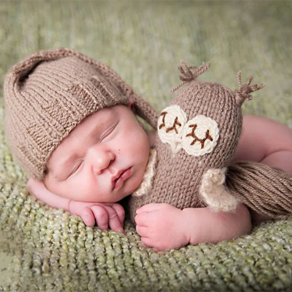

Cartoon Owl Infant Toddler Knitting Crochet Baby Beanies Hat Kid Toy Doll Maternity Knit Cap Beard Set Newborn Photography Props