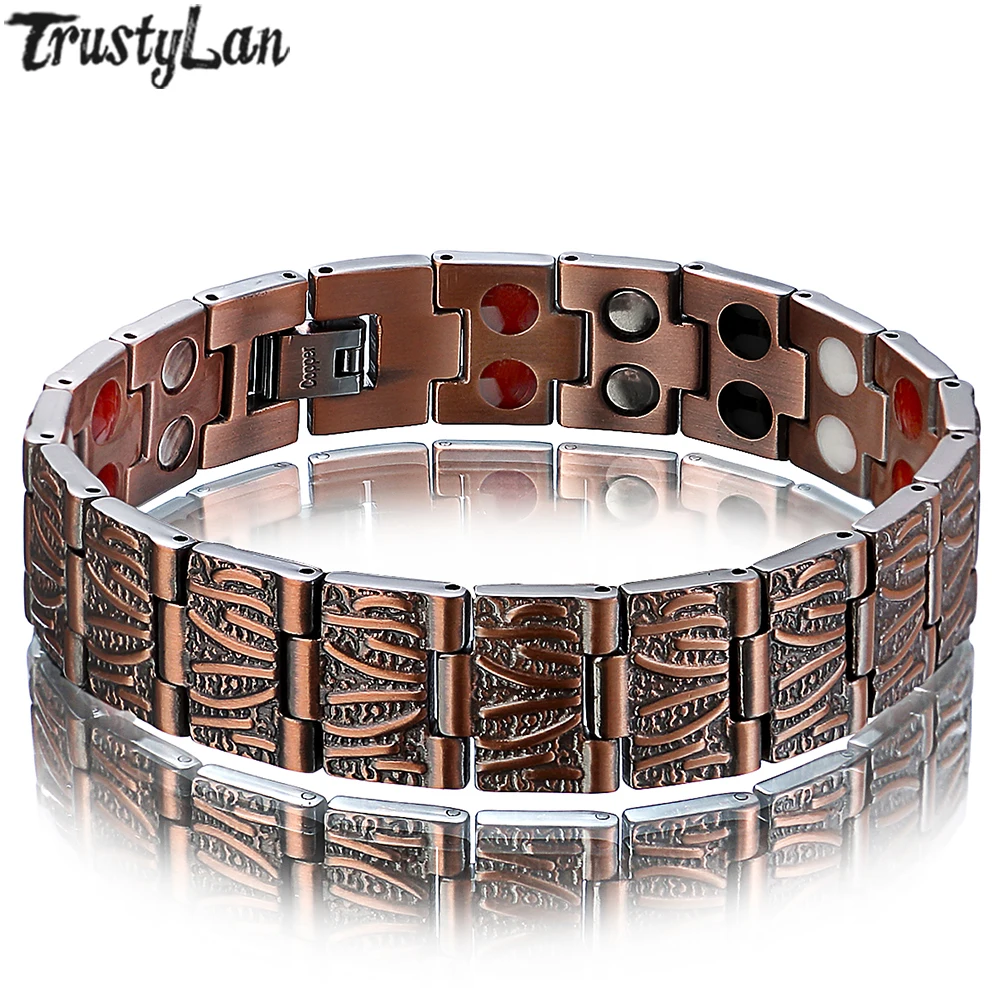 Классический Медный мужской браслет 4 элемента черный двойной ряд магнитотерапии мужские браслеты магниты отрицательные ионы германий инфракрасный