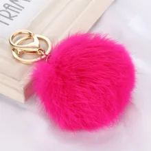 15 colors 8CM Genuine Leather Rabbit fur ball plush key chains car key rings Bag Pendant car key chain