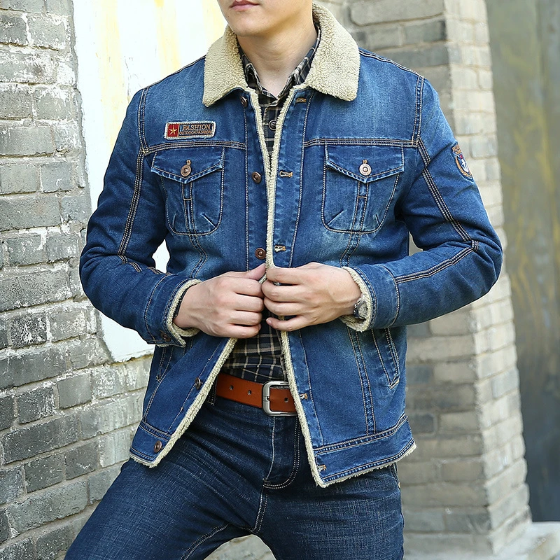 mens jean jacket with wool collar
