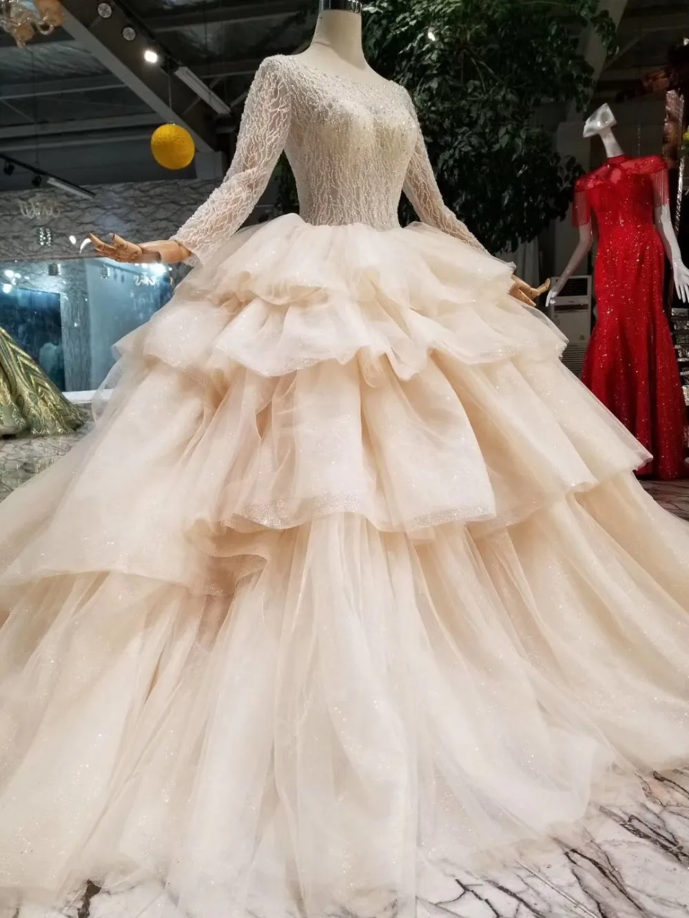 H & S свадебное платье с длинным рукавом 2019 бальное платье Роскошные Бисероплетение оборки арабские Свадебные платья vestidos de novia 2018