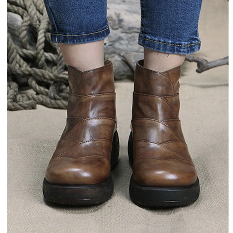 Style Vintage Main Dames Chaussures 2 Littéraire Cuir Appartements Bottes Taille Véritable Mode À Femmes Plus Cheville 1 En La 2018 Printemps qf8Zz