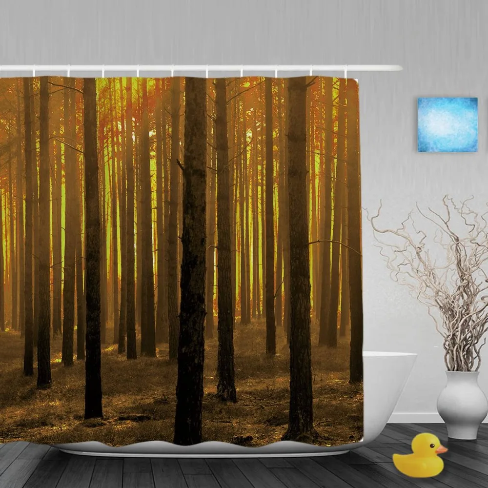 Fresh Green Forest With Sunbeams Shower Curtain Autumn Landscape