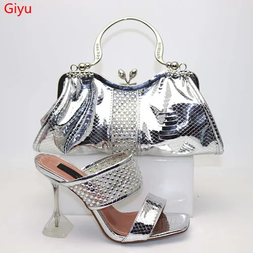silver shoes and bag for wedding