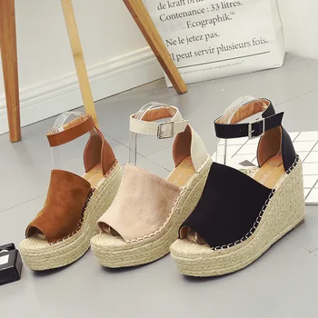 

2019 autumn new fashion simple solid color wedge heel women retro style suede comfortable casual high heels