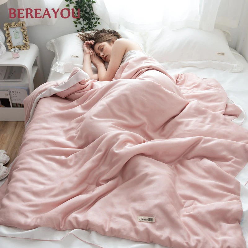 Summer Quilts 80S Tencel Embroidery Quilt and Pillowcase King Size Bed Cover Comforter Single Quilts In Sewing couette de lit