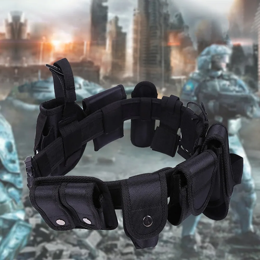 

Adjustable Hunting Law Enforcement Military Security Police Guard Modular Utility Kit Tactical Belt with Handcuff Gun Holster #A