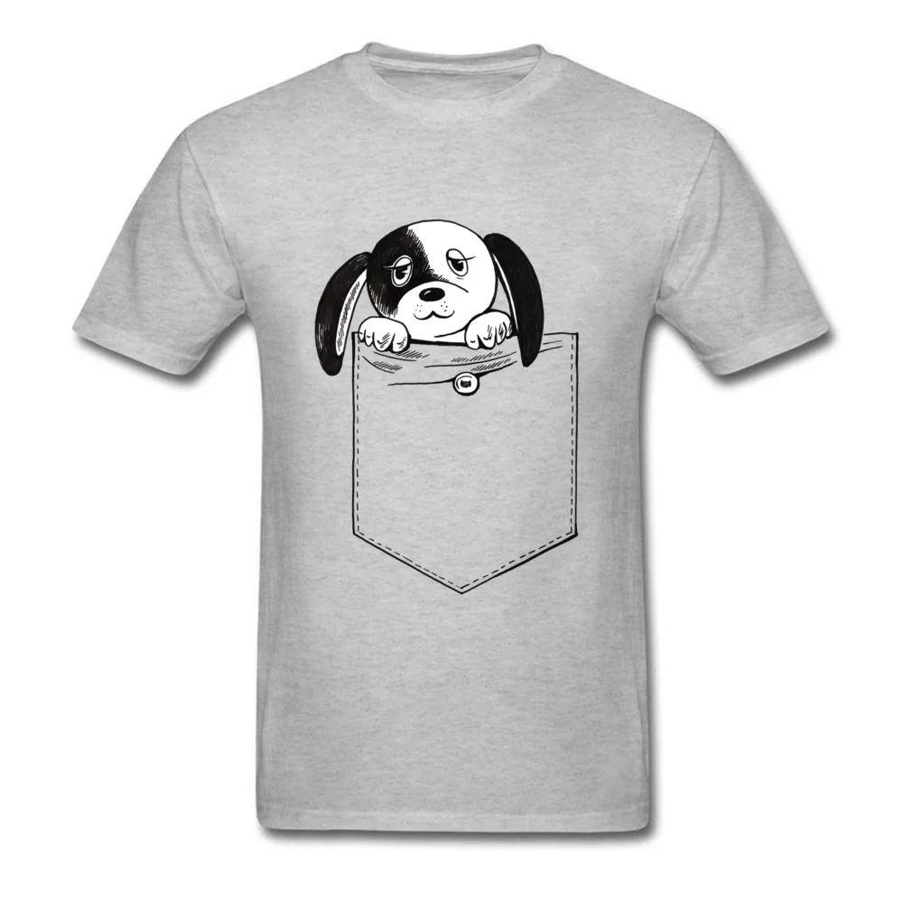 Family Men's T-Shirt O Neck Short Sleeve Pure Cotton Cute pocket puppy Tees Casual Tops Shirt Wholesale Cute pocket puppy grey