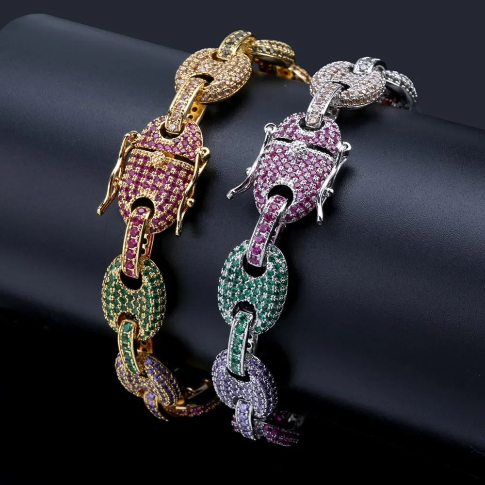 

2019 Hip Hop Jewelry Silver Gold Iced Out Cubic Zirconia Tennis Chain Charm bracciali donna Rainbow Mens Bracelets Mujer