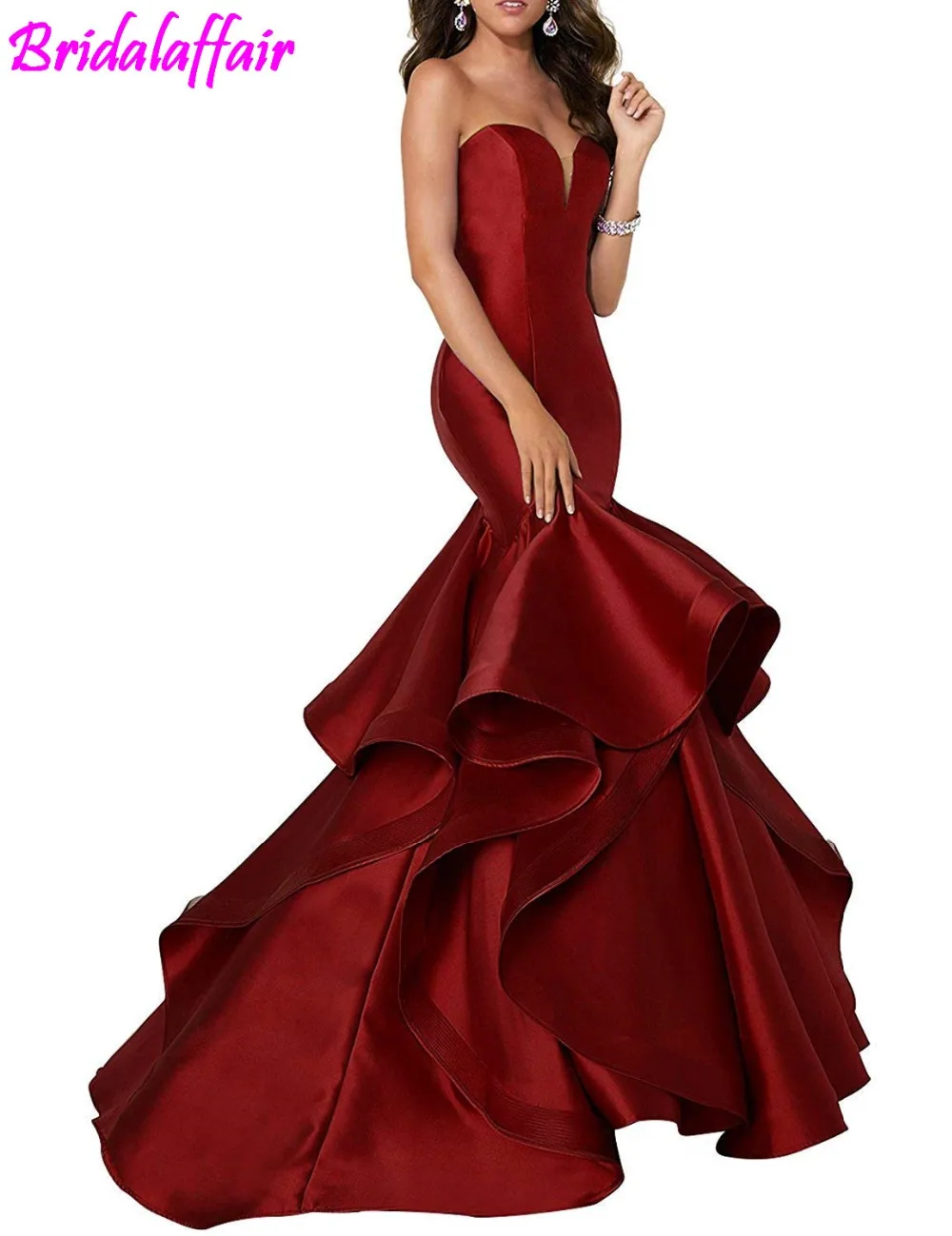 

Women Strapless Prom Dresses 2018 New Noble Satin Mermaid Party Dress Formal Evening Dress evening Gown long formal dresses