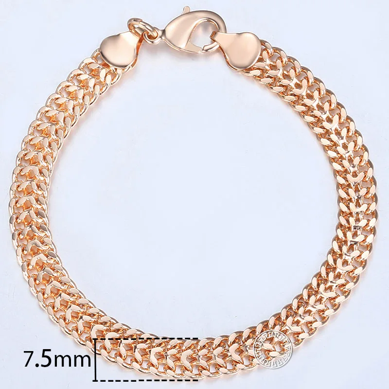 Jewelry Sets Men Women's 585 Rose Gold Color Bracelet Necklace Set Double Curb Cuban Weaving Bismark Chain Wedding Gift KCS04