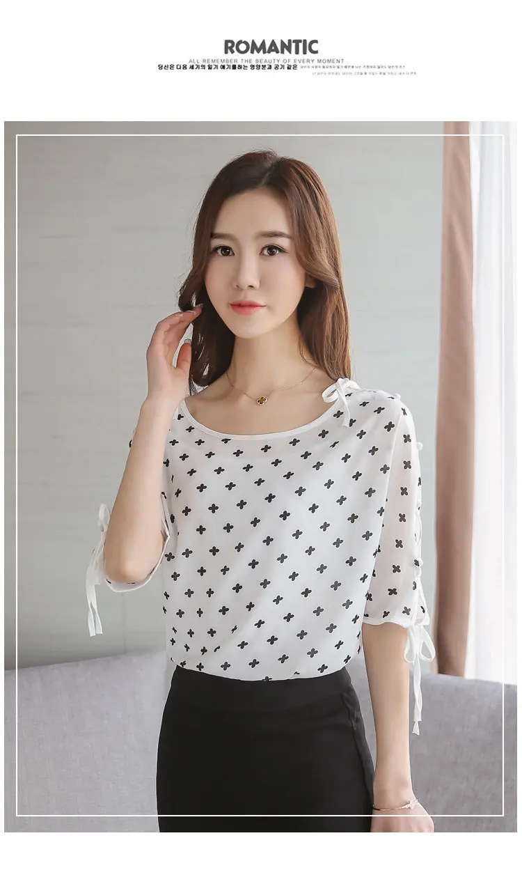 2018 Summer Women Blusas Bow Half Sleeve Tops Female Floral Chiffon Blouse Mujer Casual O-neck Print Shirt Women Blouses (6)