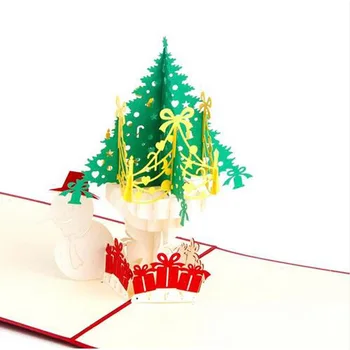 

10pcs Christmas Tree and Snowman Greeting Cards 3D laser Cut Pop Up Paper Handmade Postcard Customize Xmas Party Gifts Souvenirs