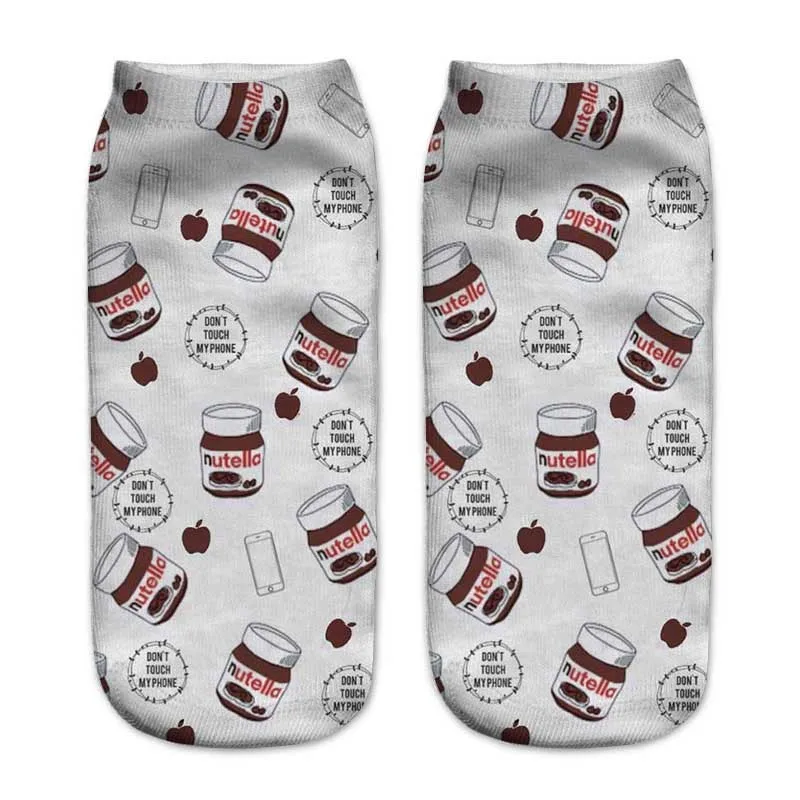 Забавные носки с 3D принтом Муми-троллей, милые белые женские Носки с рисунком «nutella», модные женские носки до щиколотки с рисунком кота - Цвет: A167