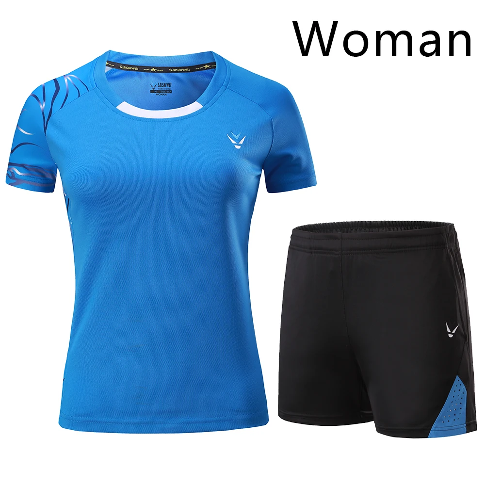 Новинка Qucik, спортивная одежда для бадминтона для женщин/мужчин, одежда для настольного тенниса, Теннисный костюм, комплекты одежды для бадминтона 3861 - Цвет: Woman 1 set