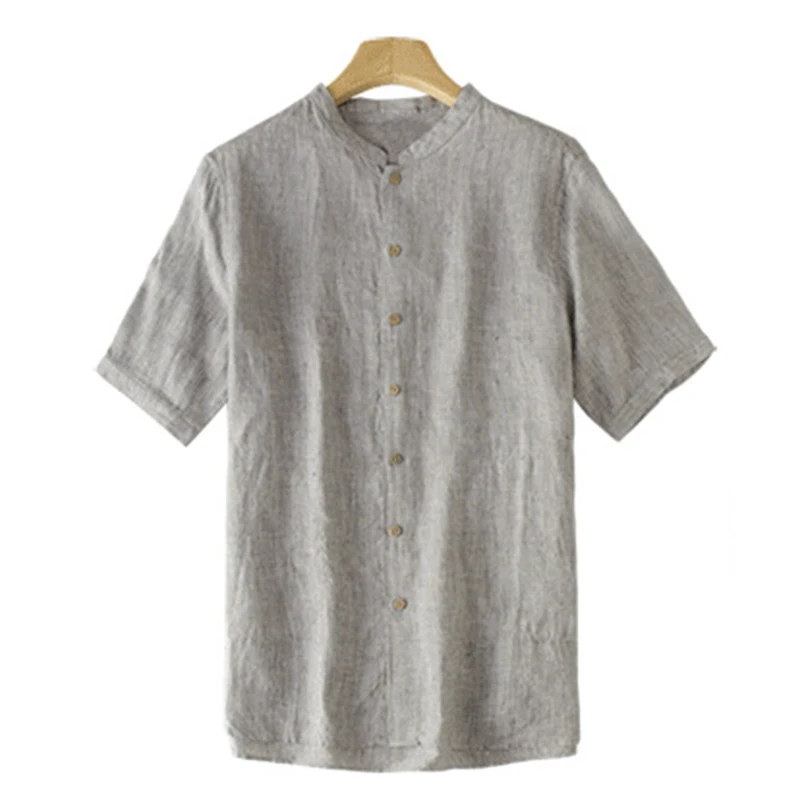 Летние китайские рубашки мужская одежда Винтаж футболки короткий рукав свободный покрой кнопка вниз рубашка Camisa Hombre плюс Размеры S-5XL человек Костюмы - Цвет: Grey