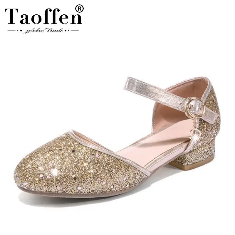 

TAOFFEN Dancing Party Spring Laides Small Size 29-45 Sandals Bling Buckle Round Toe Wedding Dating Cute Flats Shoes Women