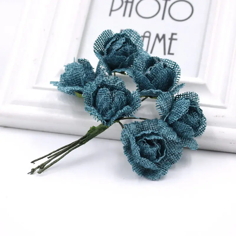 

6 pieces / more pieces of mini rope linen artificial pink silk flower bouquet multicolor scissors leaf flower stamen decorative