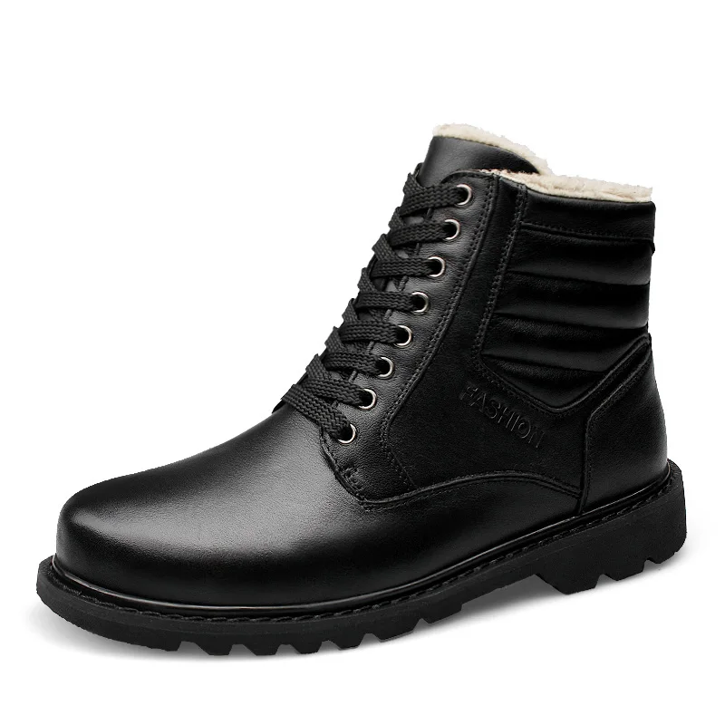

British fashion mens big size warm fur winter boots shorts plush snow ankle boot outdoors platform cotton genuine leather shoes
