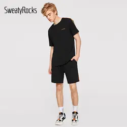 SweatyRocks для мужчин контраст клейкие ленты сбоку футболка и шорты для женщин летний комплект Athleisure 2 шт. наборы ухода за кожей уличная Черный