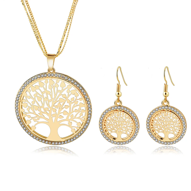 Комплект из колье и серёг под золото|crystal jewellery set|jewellery settree of life jewelry |