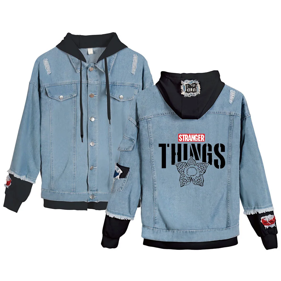 

New Arrival Stranger Things3 Demin Jacket Cool Hooded Jeans Jacket Demogorgon Demin Coat