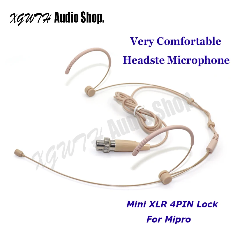 Mini XLR 4 Pin 4Pin Screw Locking Earset Head-Mounted Mic Headset Microphone Mike For Mipro Wireless System Bodypack Transmitter