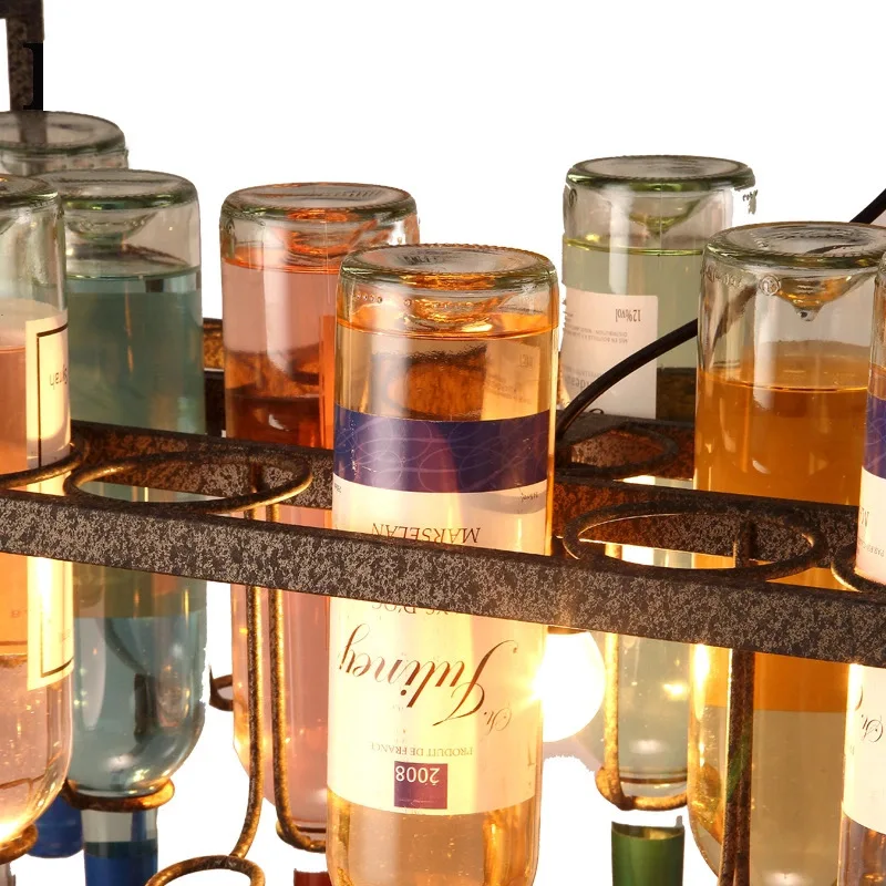  Vintage Retro Loft Wine Bottle Iron Pendant Light American Creative Bar Iron Hanglamp Store Cafe Ba - 32897959904