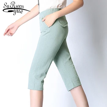 

women pants plus size high waist pants pantalones mujer cintura alta Calf-Length Pants Solid Ice silk cotton pants 3649 50