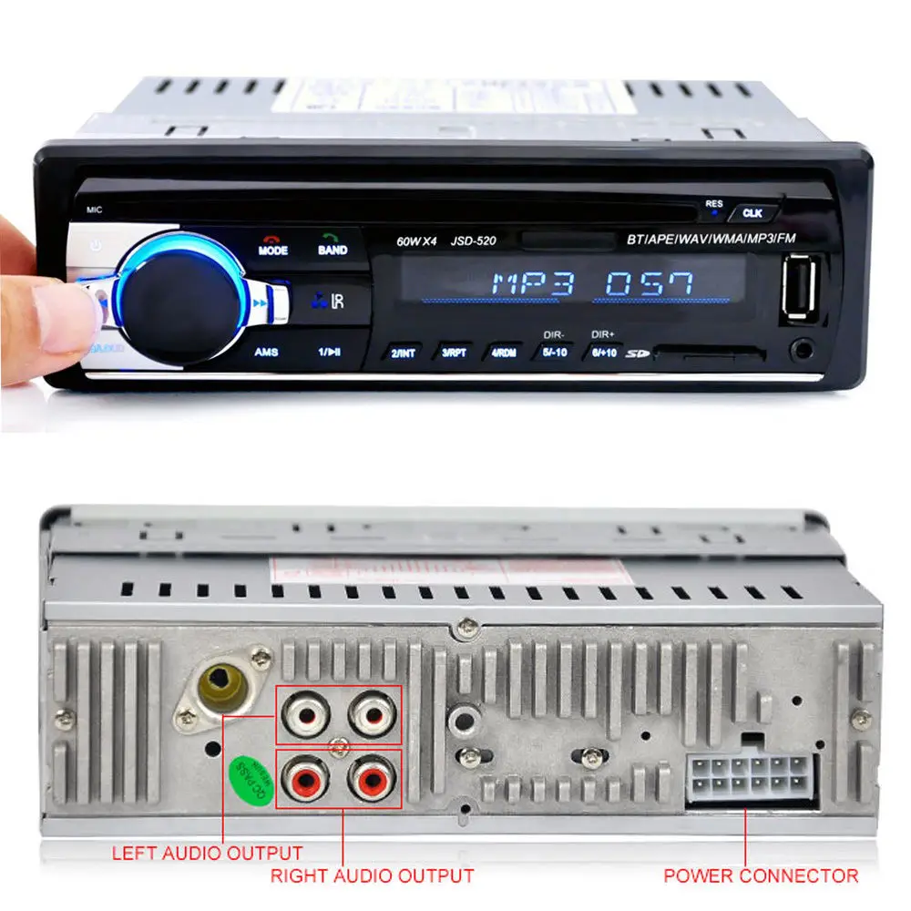 Car Stereo MP3/USB/SD Player In Dash Radio Audio FM AUX Bluetooth Remote Controlin Cables