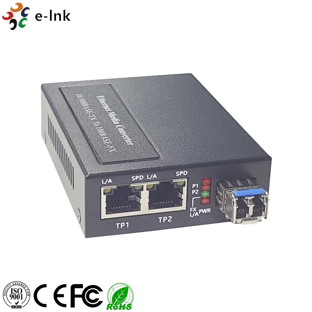 

2x10/100/1000BASE-T to 1x100/1000BASE-X SFP Media Converter with Built-in Power Supply