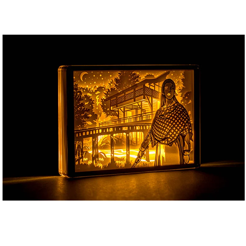 

Decoration Warm Acrylic Stereo Light Desk Lamp Sculpture Paper Carving Crystal Frame Lamp Creative Birthday Gift H67