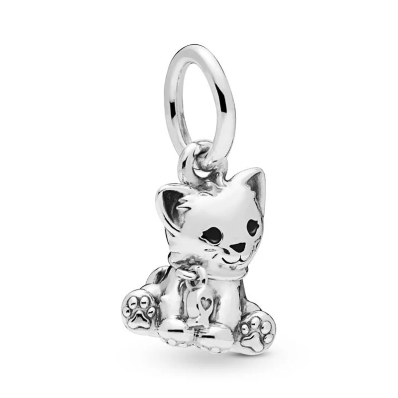 

2019 NEW 100% 925 Sterling Silver Lovely Sweet Cat Dangle Charm Pendant Fit European DIY Bracelet Fashion Girl Jewelry Gift