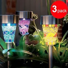 Одна пара(3 шт.) Солнечный сад светодиодный солнечный светильник садовые лампы из мозаики перезаряжаемая Солнечная газонная лампа стеклянный светодиодный солнечный свет на открытом воздухе