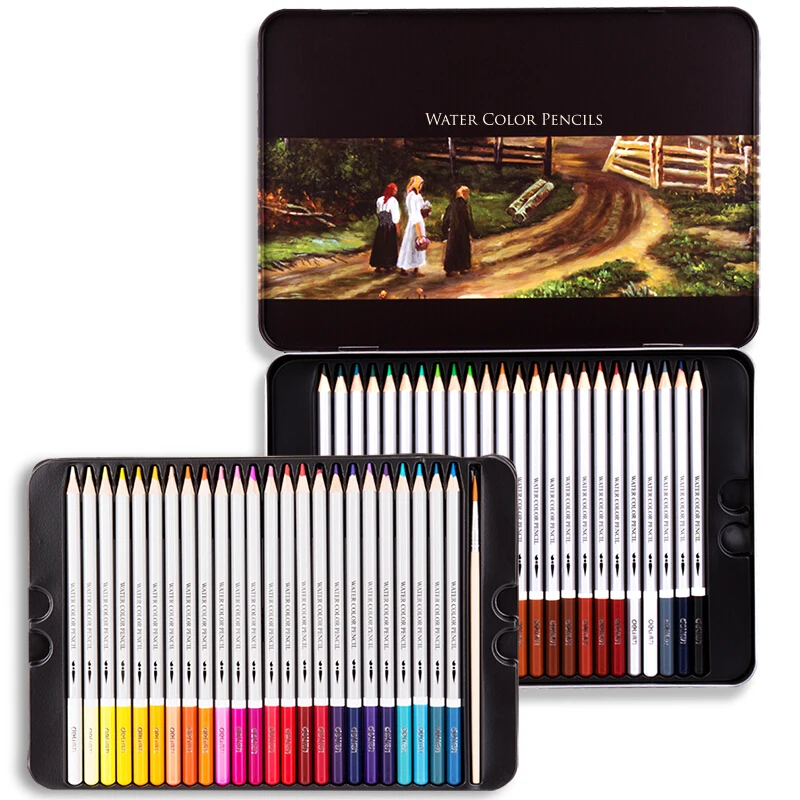 

48 Pcs/lot Watercolor Water Soluble Colored Pencils Rainbow Sketch Coloring Professional Artist Supplies Iron Box Set 6523