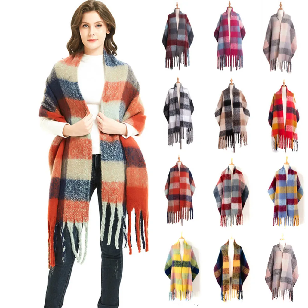 Newest High quality Polyester Women's Fashion Long Shawl Big Grid