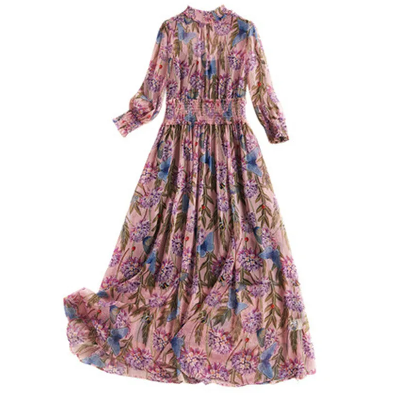 

lovepeapomelo Long Women Spring Dress Print Prairie Chic Ankle-length New Women's Clothing In 2019 High Quality Vestidos 618