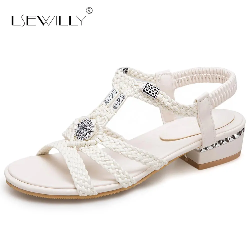 Kopen Lsewilly Lage Hak Open Teen Zomer Sandalen Dikke Hakken Schoenen Womens Sandalen Wit Abrikoos Maat 32 46 Strand Mode 2018 Nieuwe S078