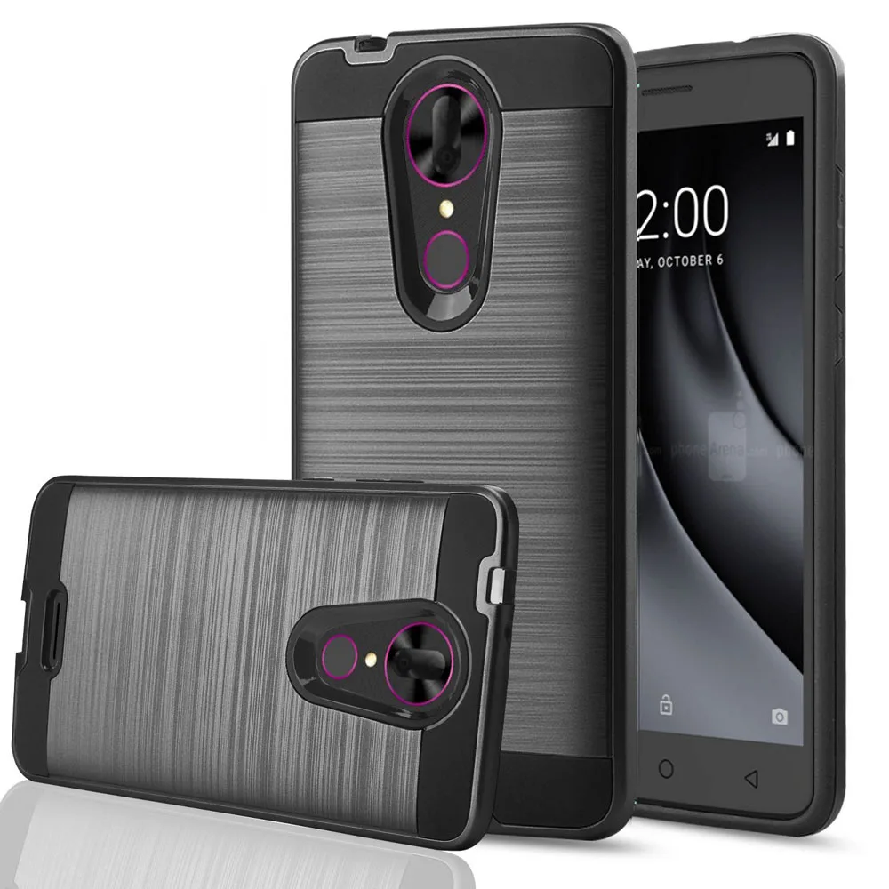 

For Coolpad Revvl Plus (T-mobile) Hybrid Brushed Armor Case 2 In 1 Soft Rubber TPU & Hard PC Back Anti Scratch/Drop/Dust Cover