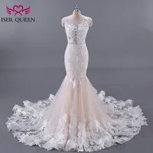 Цветочные аппликации размера плюс сексуальное с открытой спиной Средний Восток качество Русалка свадебное платье шампанское Вышивка Свадебные платья Дубай W0045