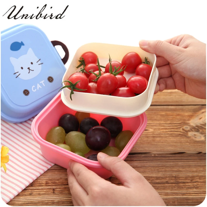 

Unibird 540ml Cartoon Lunch Box for Kids Microwavable Double Layer Kitchen Bento Box Portable Students Camping Food Container