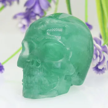 

2.16"GREEN FLUORITE Handmade Carved Crystal Skull Crystal Realistic Crystal Healing Furnishing Articles Figurine TD86
