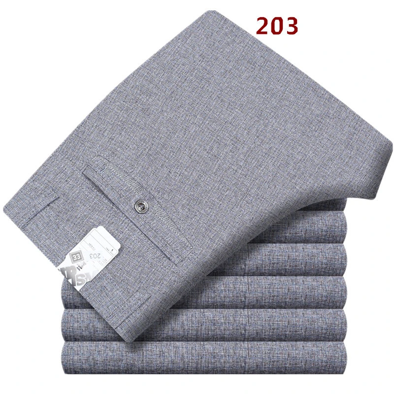 203 mid grey Весна Лето костюм брюки для мужчин свободные мужские брюки классические прямые официальные мужские деловые тонкие льняные брюки размер 30-42 - Цвет: 203 mid grey