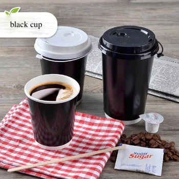 

100x Disposable Cups with Lids Double Wall Layer Kraft Paper 16oz Coffee Paper Cups 450ml - 500ml FDA SGS Custom Made Black