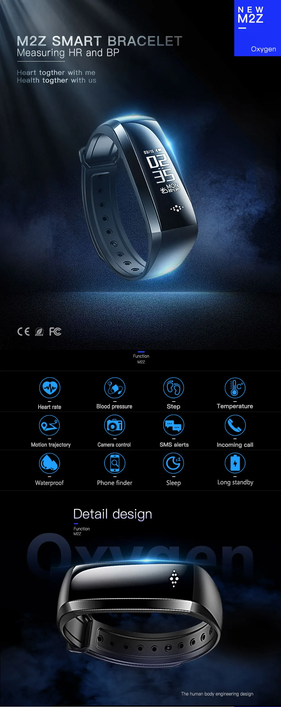 Смарт-браслет M2S, Bluetooth, часы, пульсометр, кровяное давление, кислородный монитор, спортивный смарт-браслет для телефонов iPhone и Android